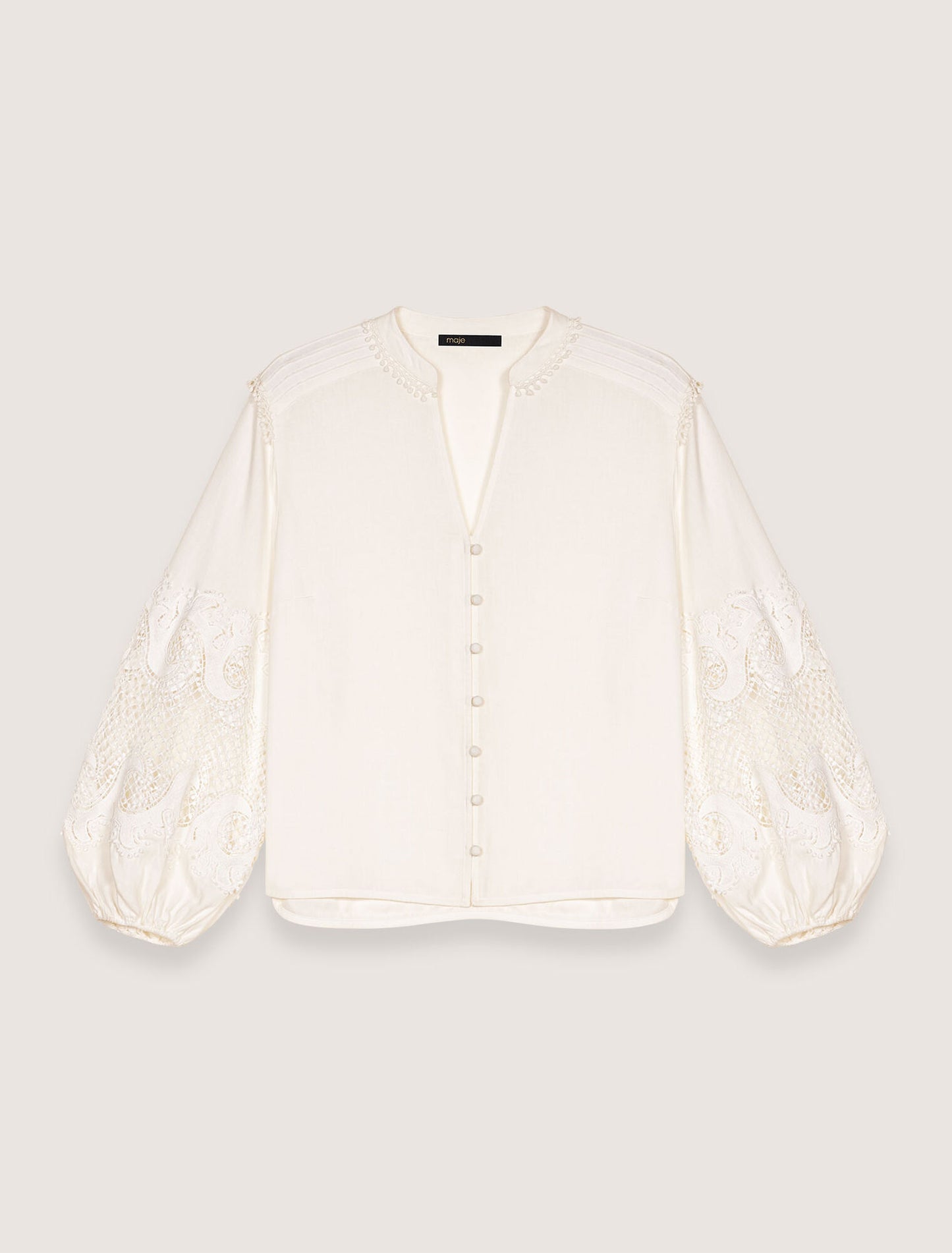 Ecru-Shirt With Embroidered Sleeves
