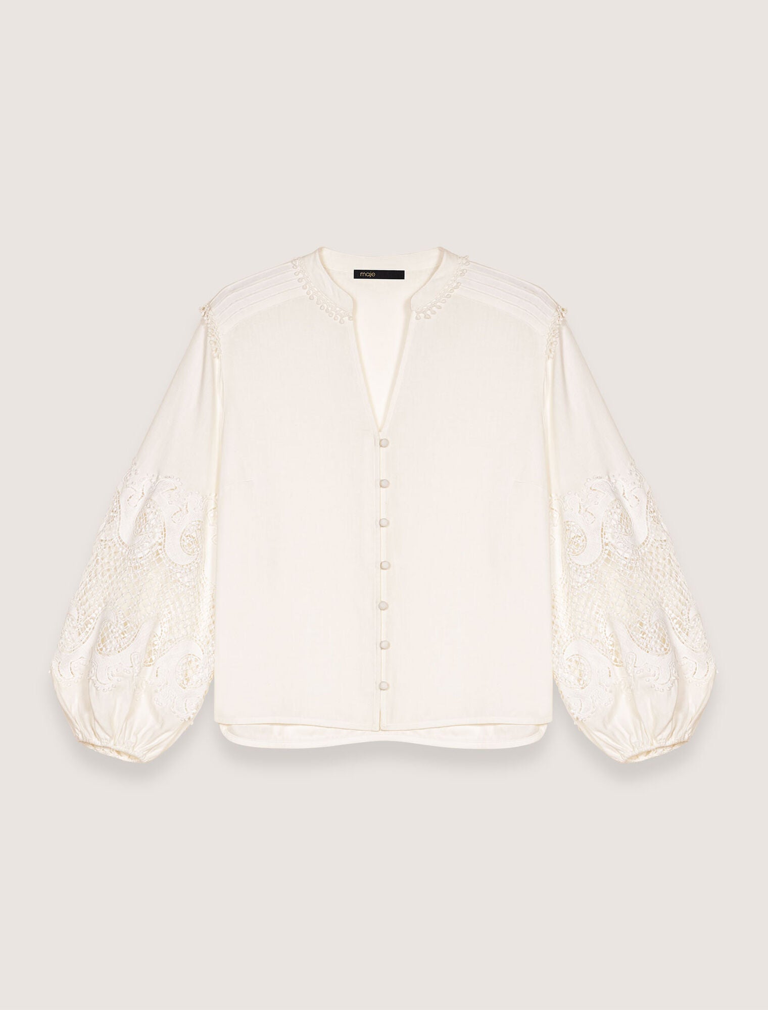 Ecru-Shirt With Embroidered Sleeves