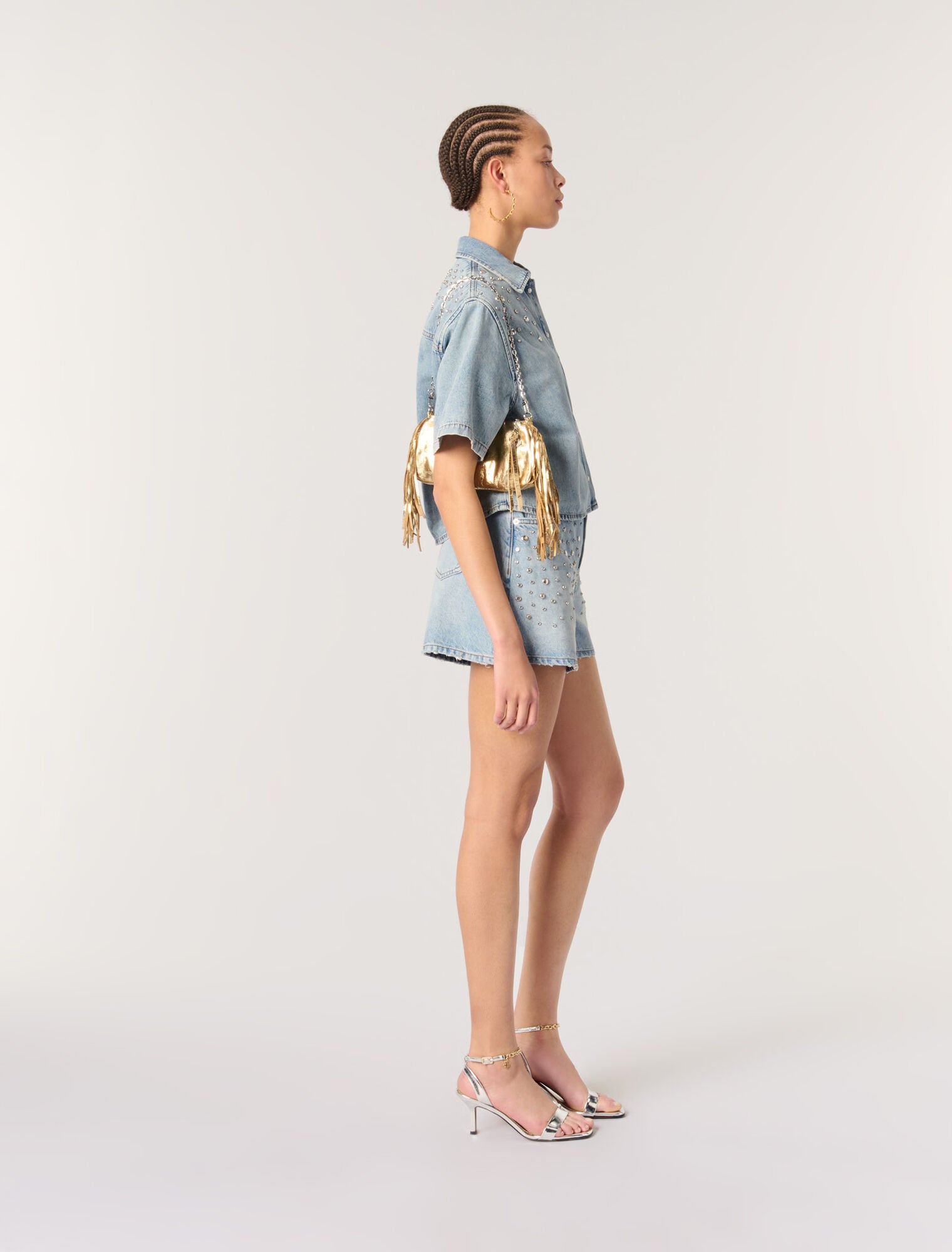 Blue-Studded denim shirt