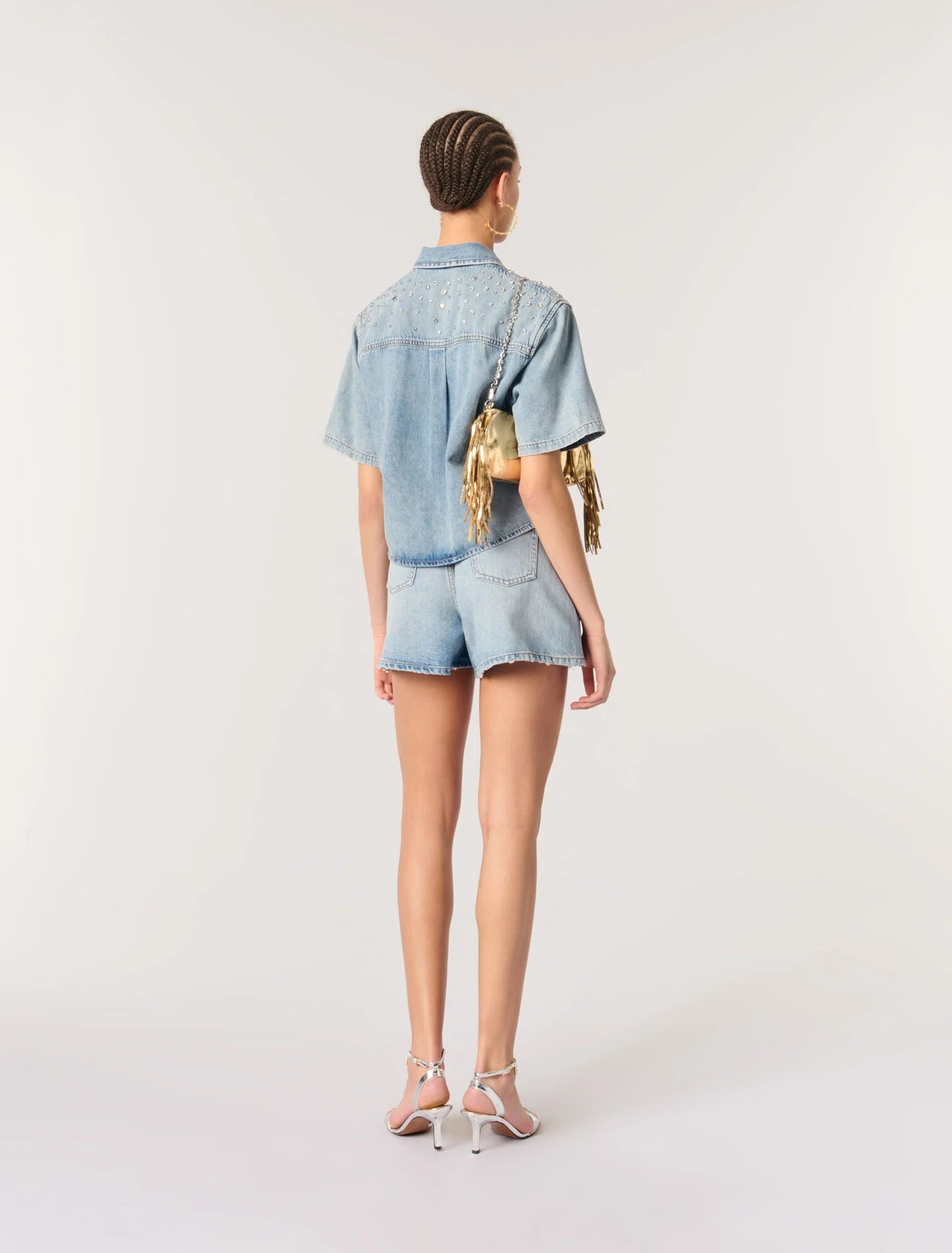 Blue-Studded denim shirt