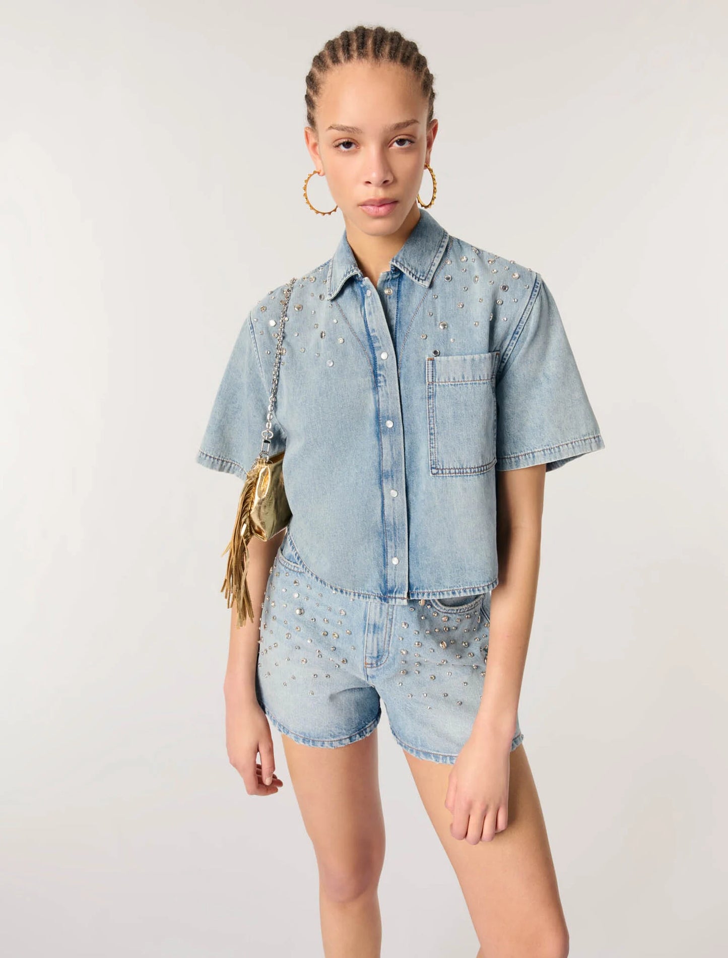 Blue-Studded denim shirt