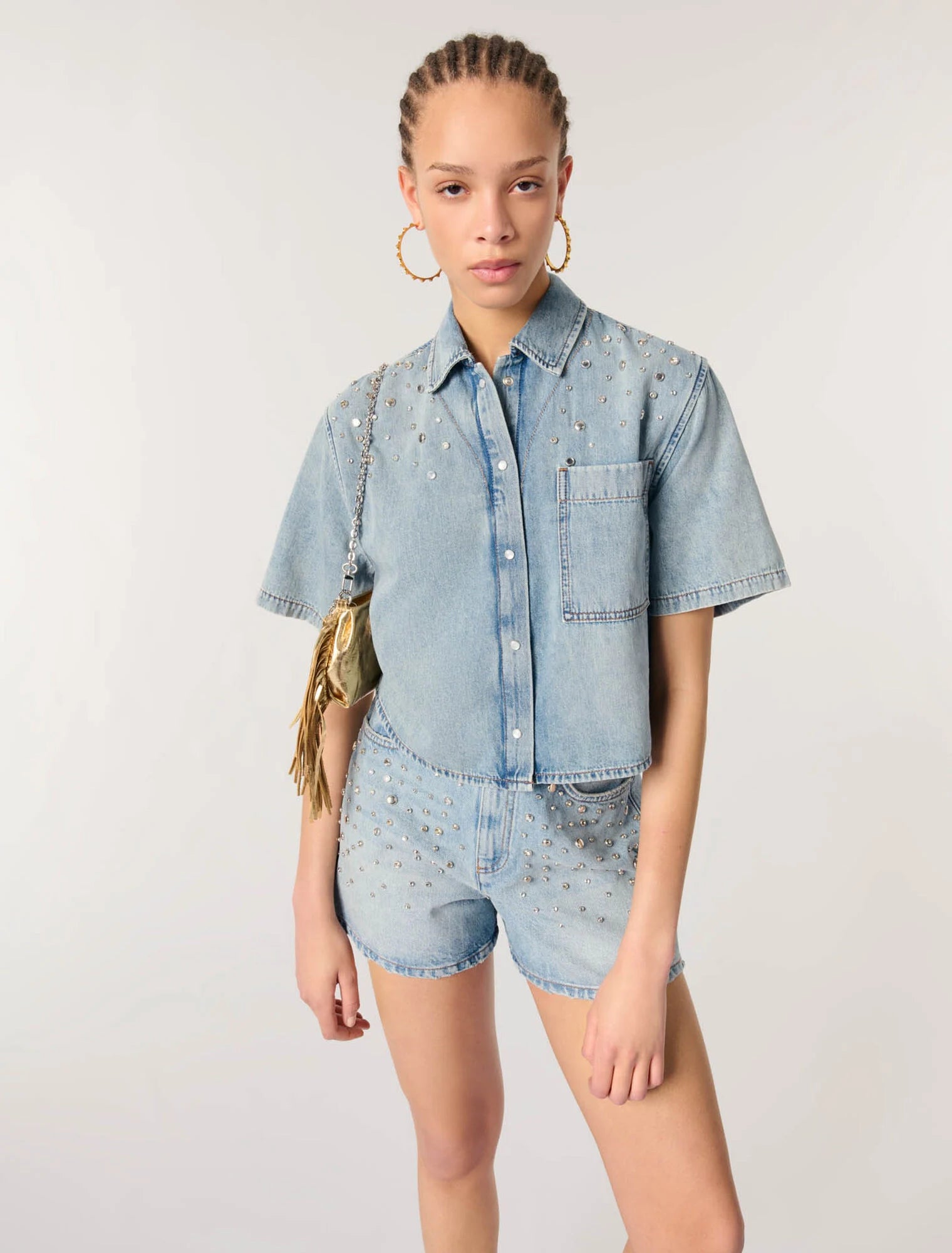 Blue-Studded denim shirt