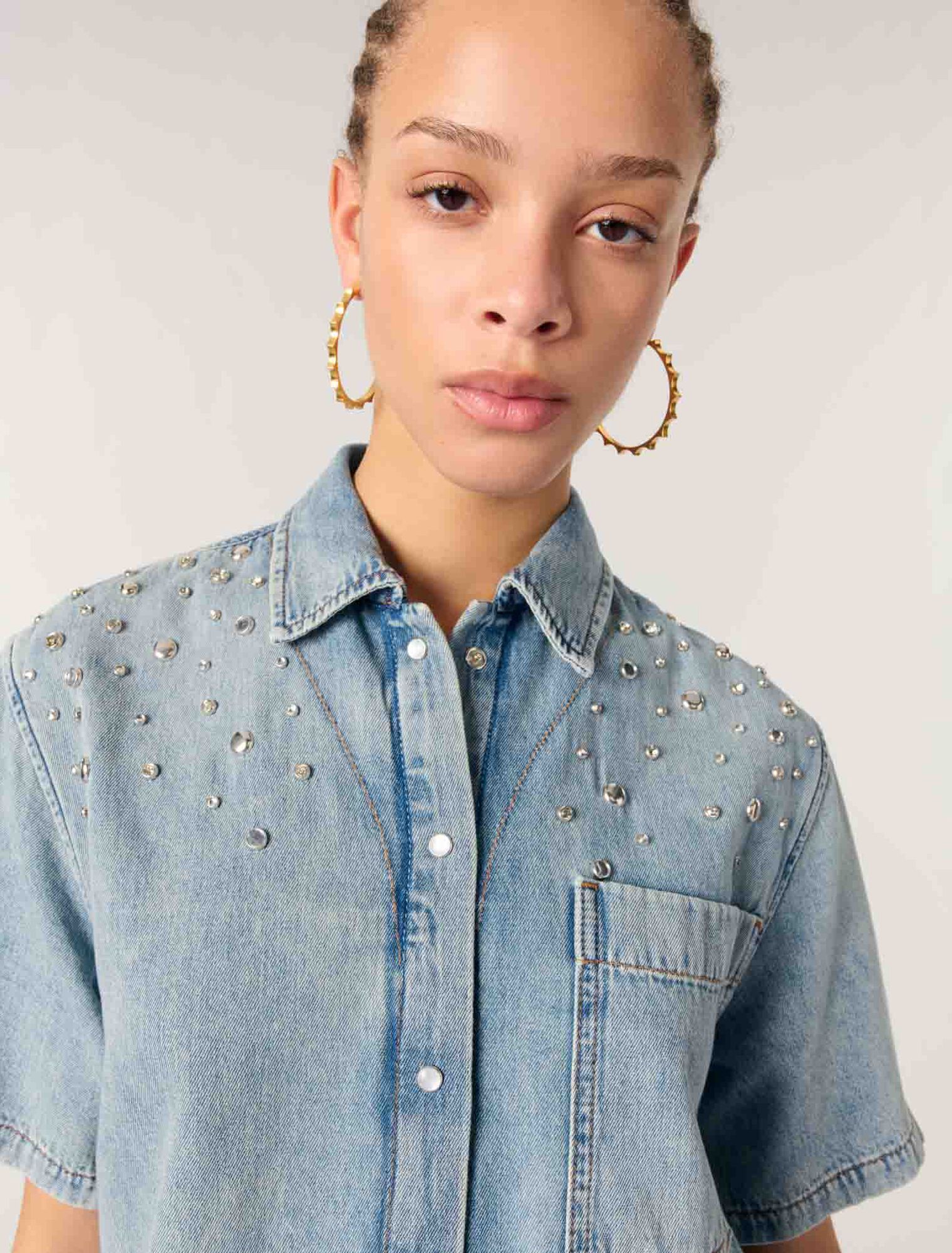 Blue-Studded denim shirt