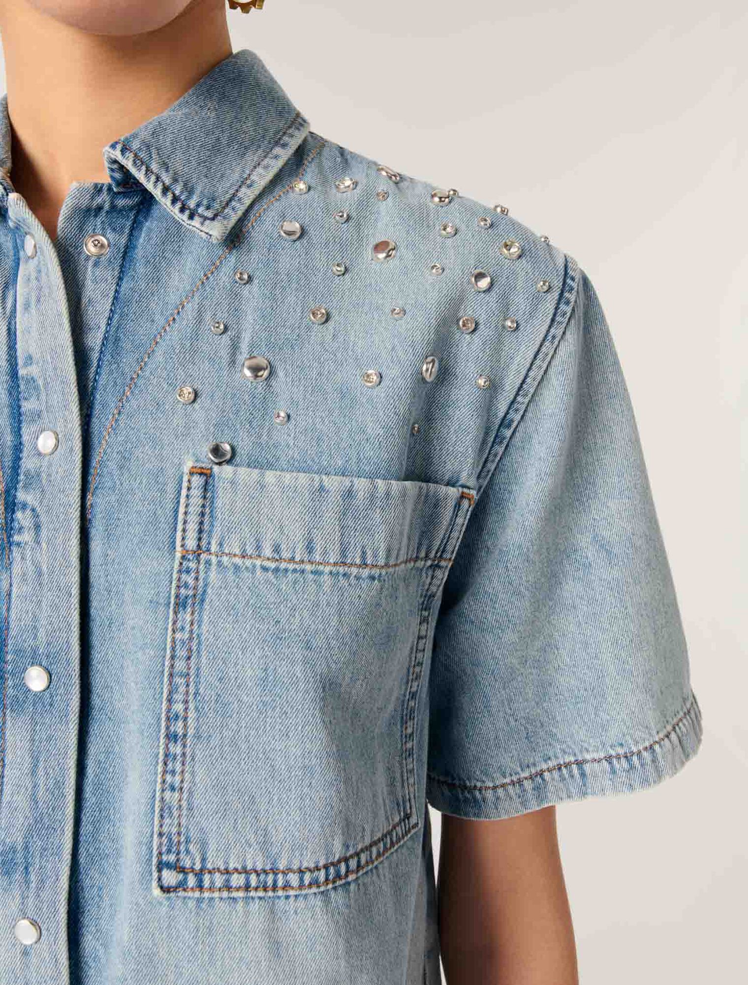 Blue-Studded denim shirt