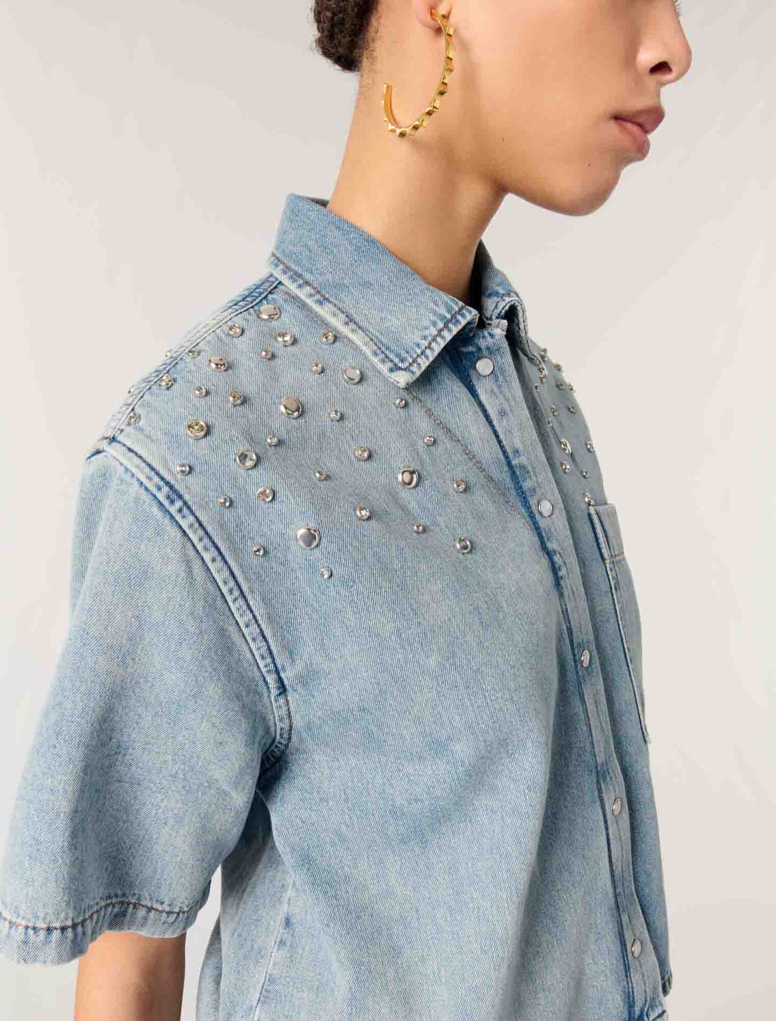 Blue-Studded denim shirt