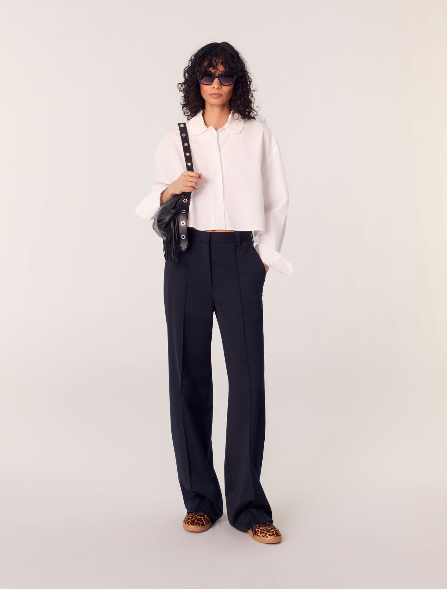White-featured-Short shirt with embroidered collar