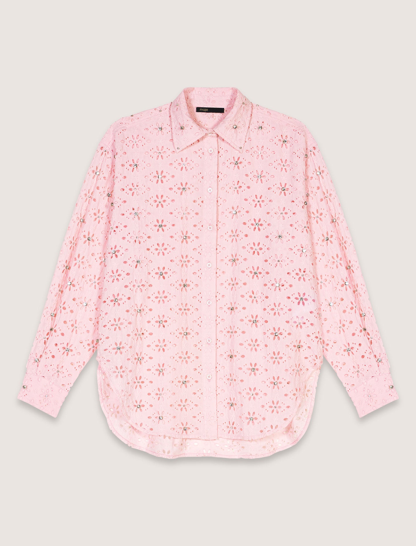 Pink-Embroidery and rhinestone shirt