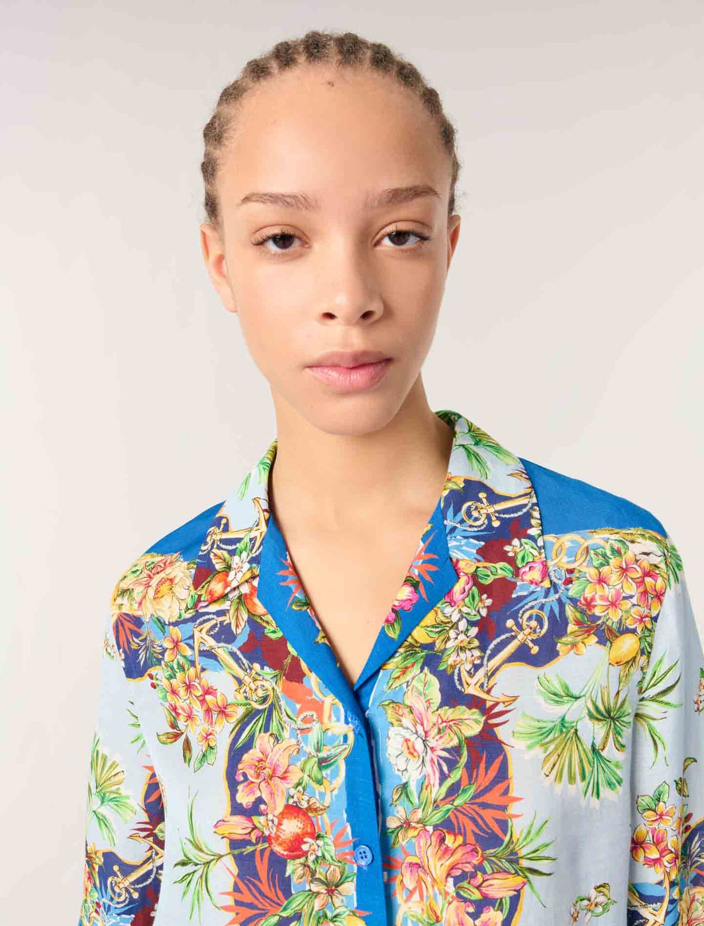 Multicolor floral print-Patterned cropped shirt