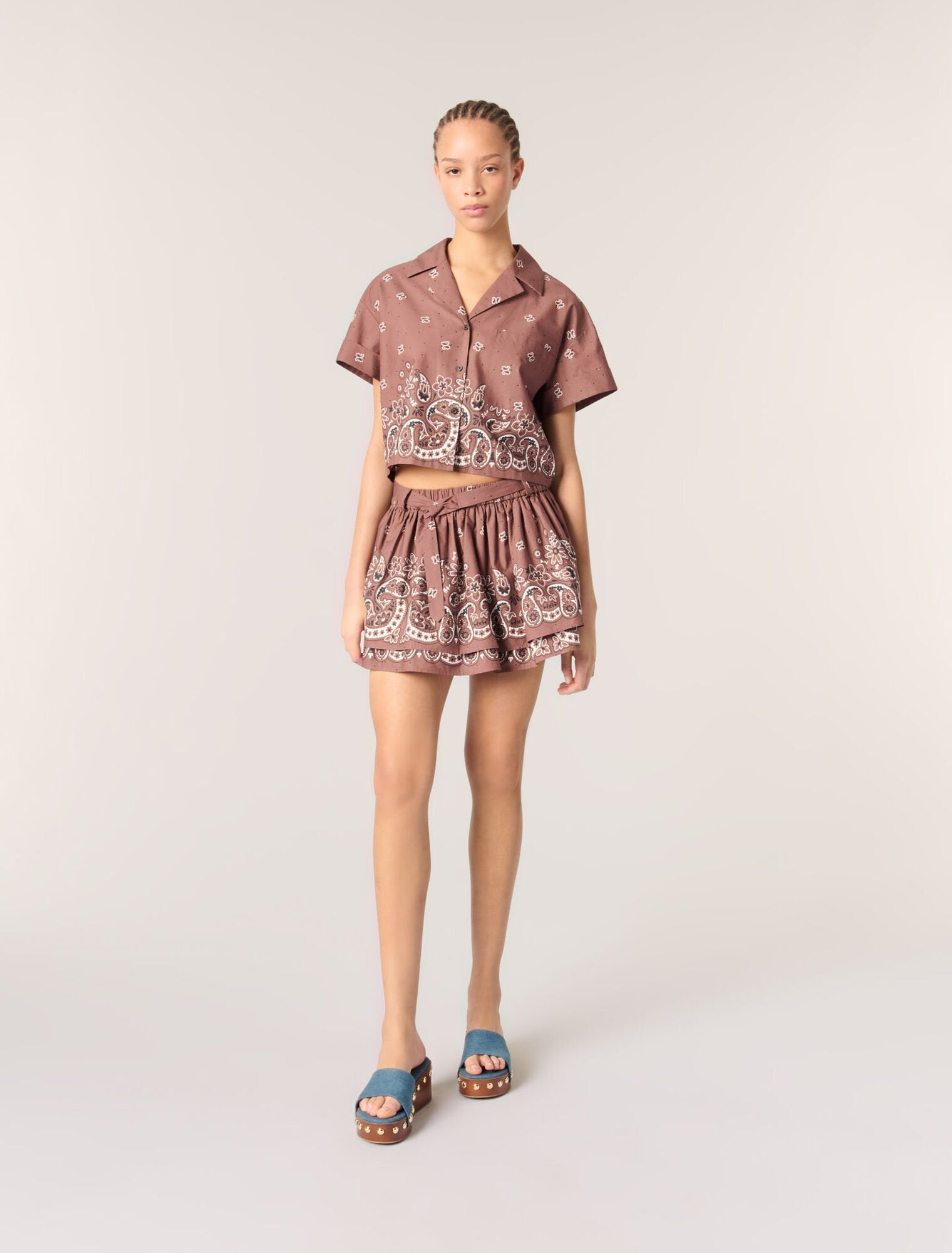 Brown Bandana Print featured Patterned rhinestone cropped shirt