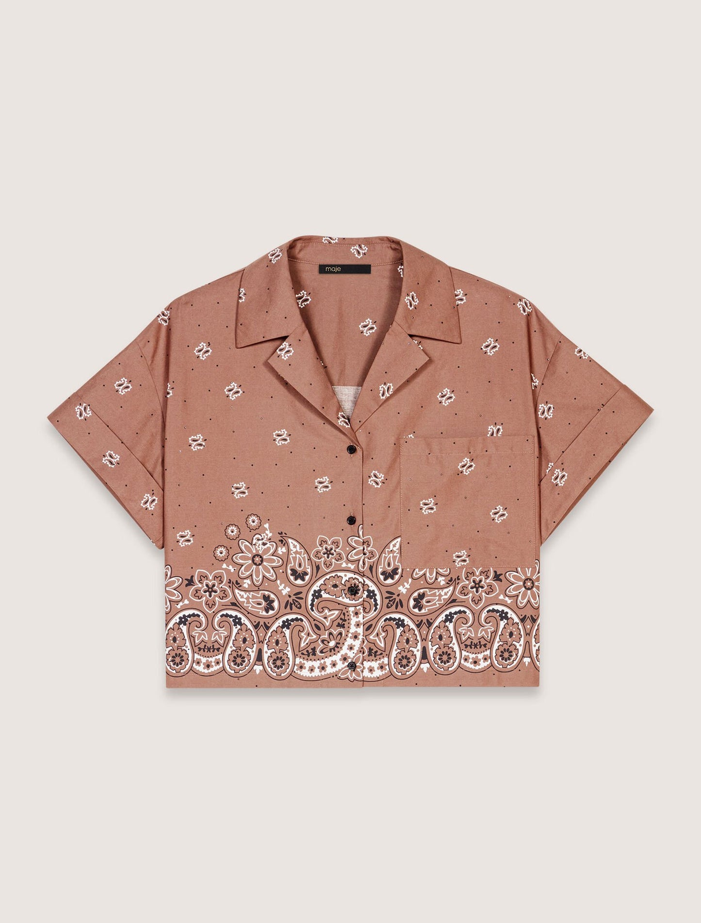 Brown Bandana Print Patterned rhinestone cropped shirt
