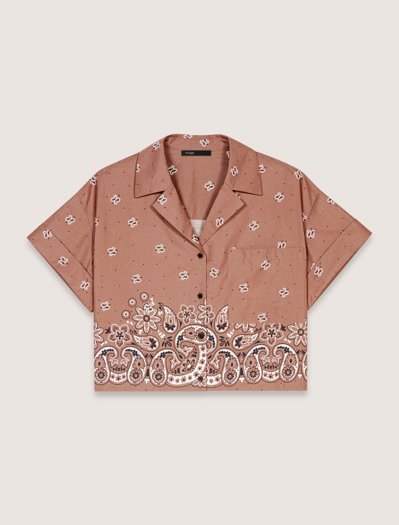 Brown Bandana Print Patterned rhinestone cropped shirt