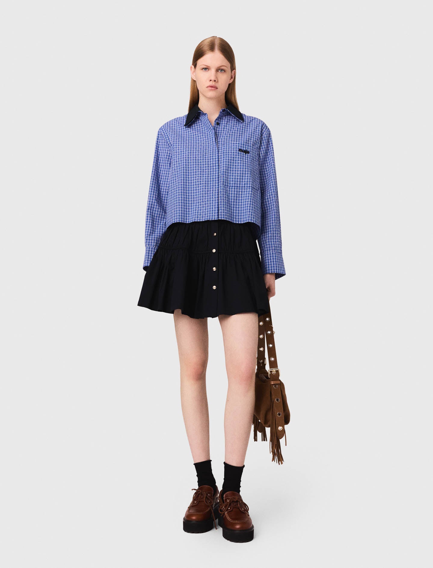 Rhinestone shirt with removable collar