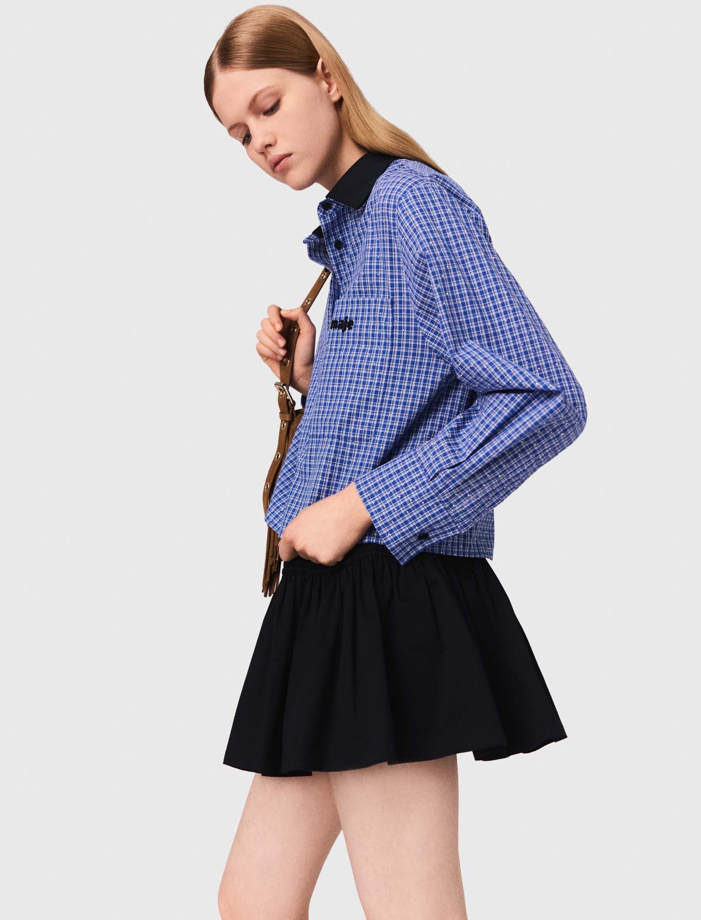 Rhinestone shirt with removable collar