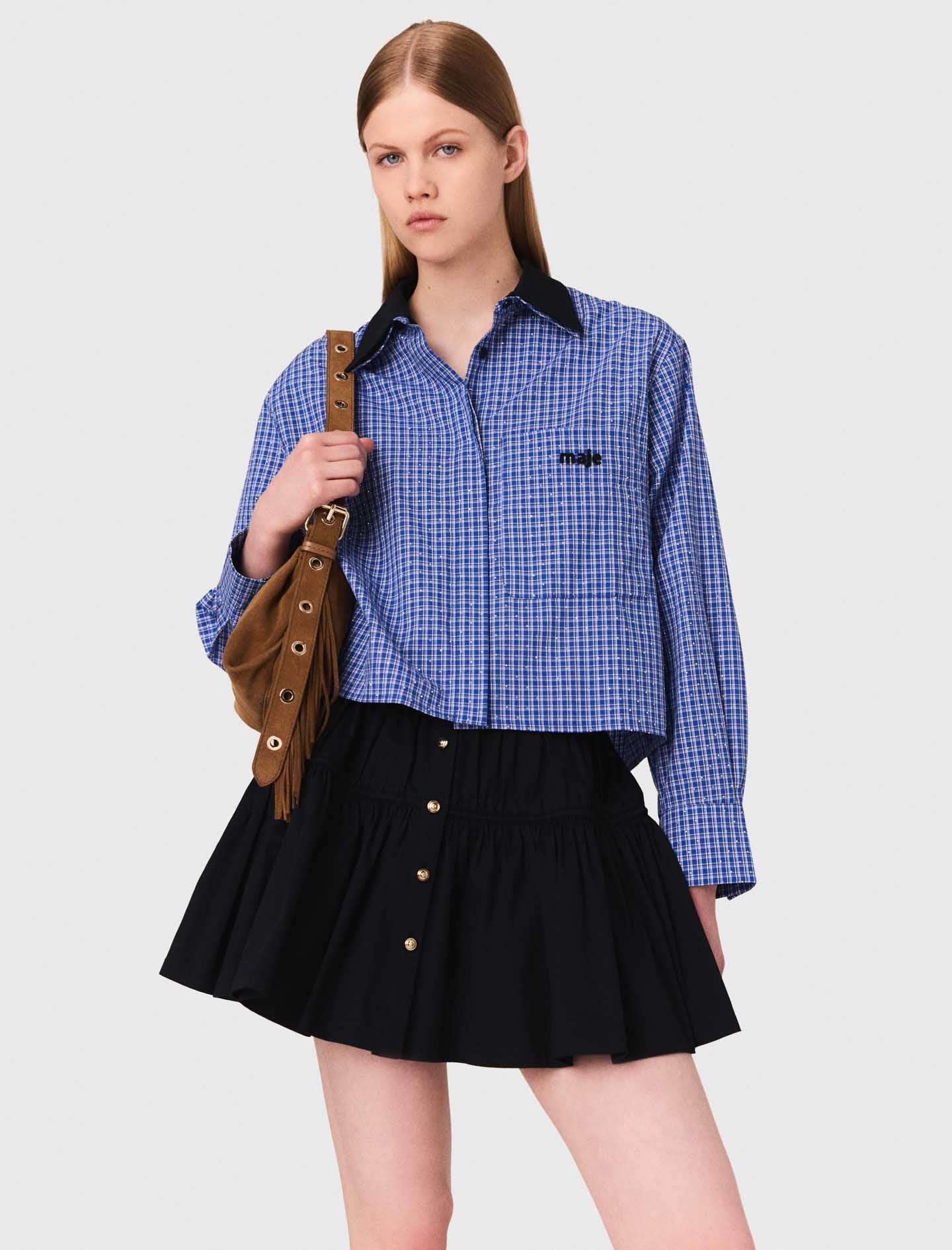 Rhinestone shirt with removable collar