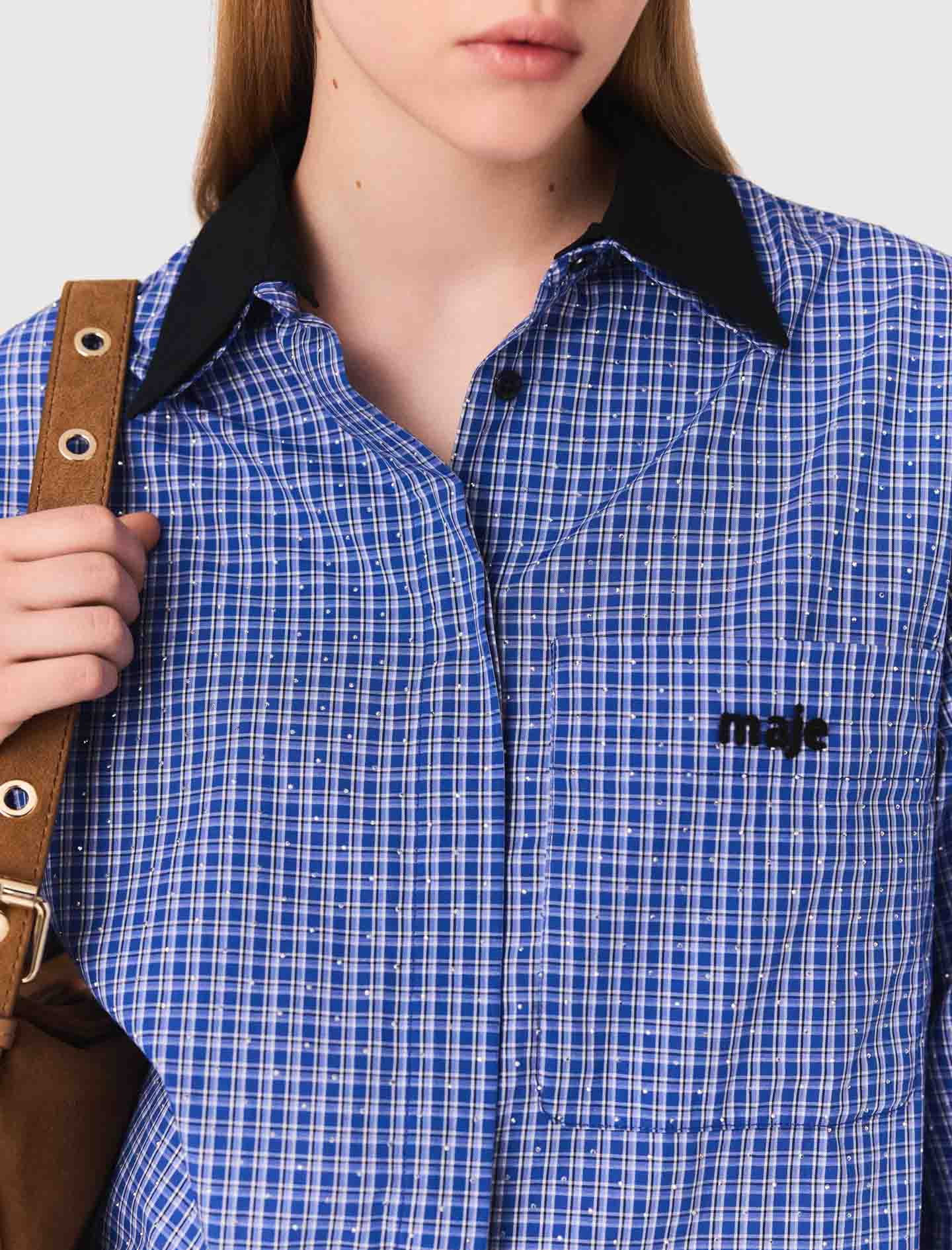 Rhinestone shirt with removable collar