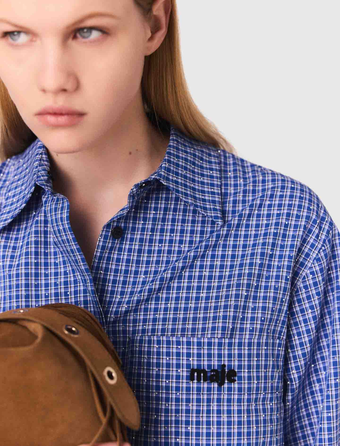 Rhinestone shirt with removable collar