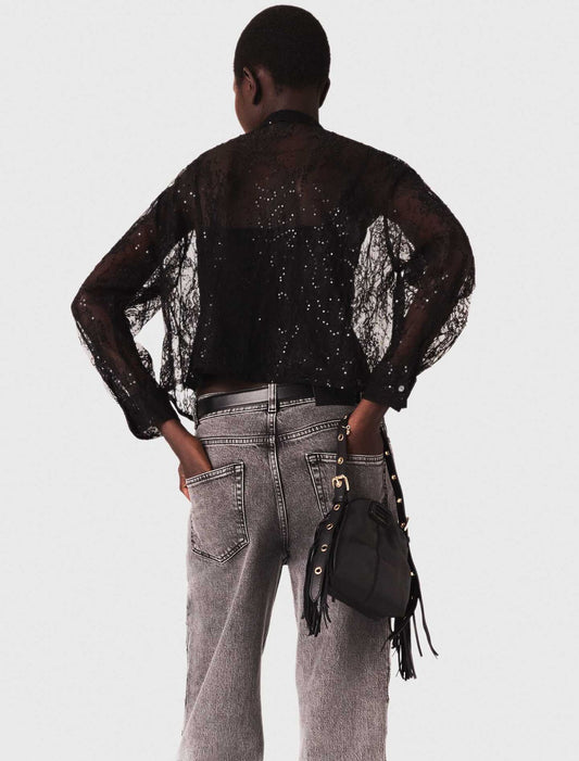 Lace pussy bow shirt Black