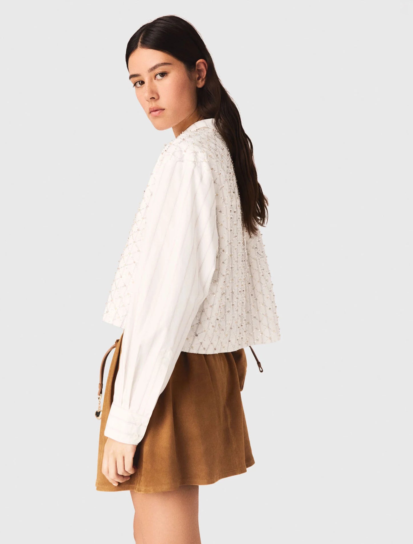 Beaded Cropped Shirt White