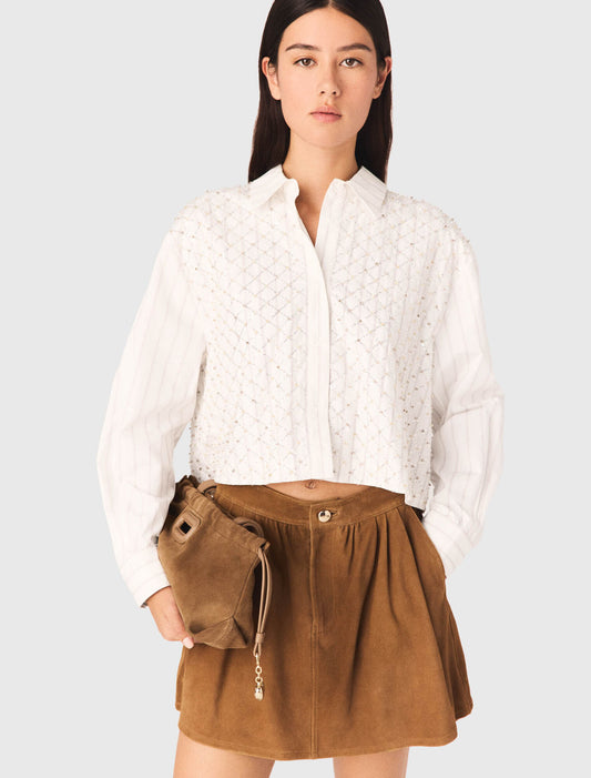 Beaded Cropped Shirt White