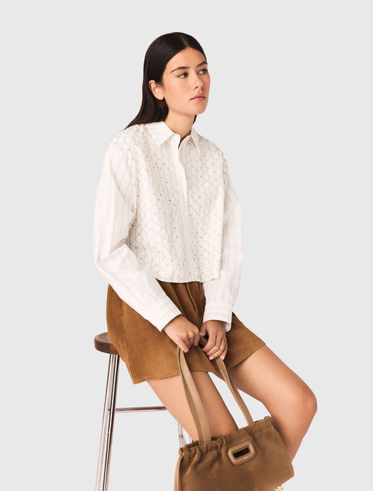 Beaded Cropped Shirt White