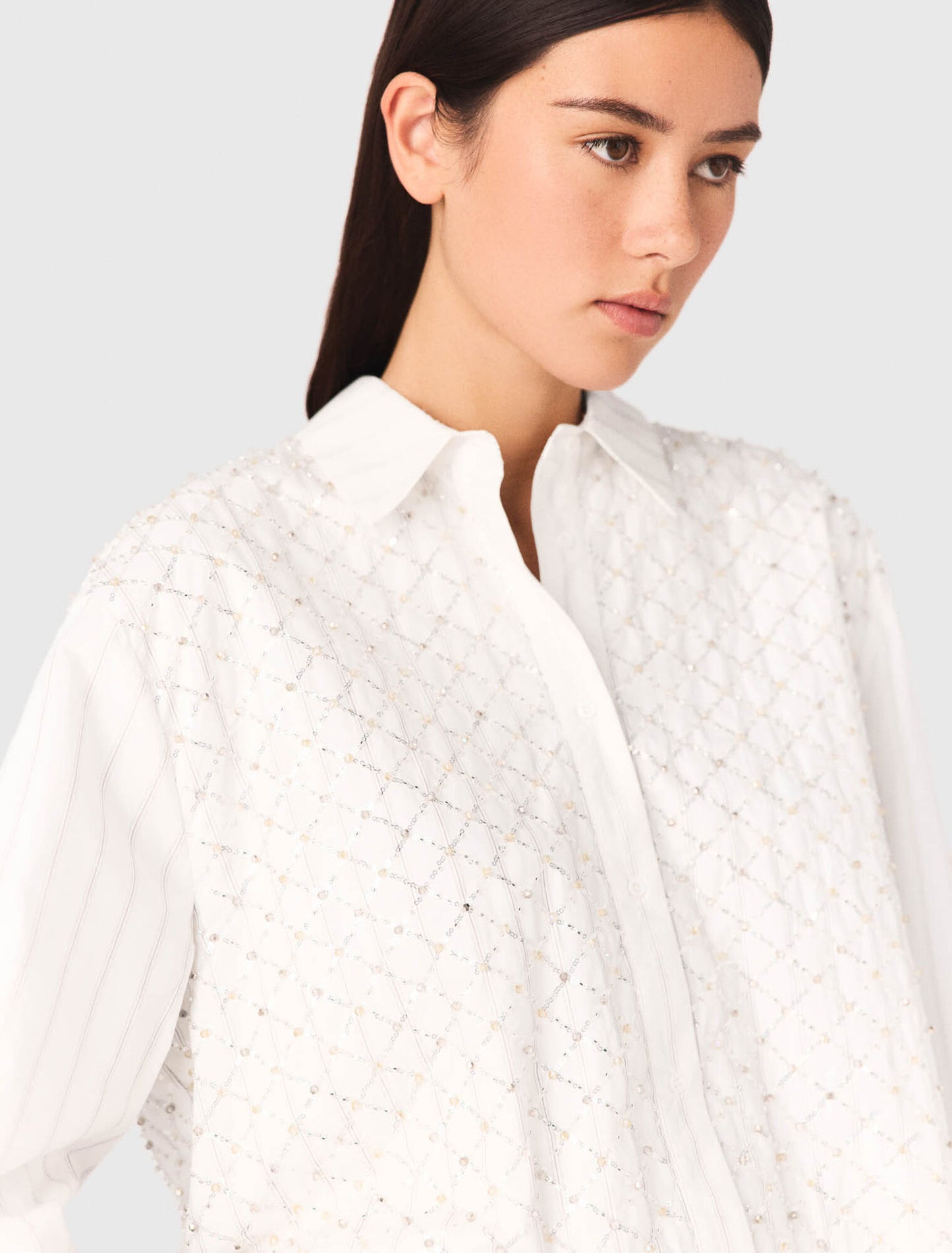 Beaded Cropped Shirt White