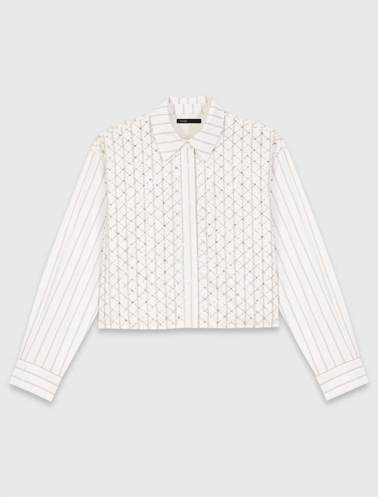 Beaded Cropped Shirt White