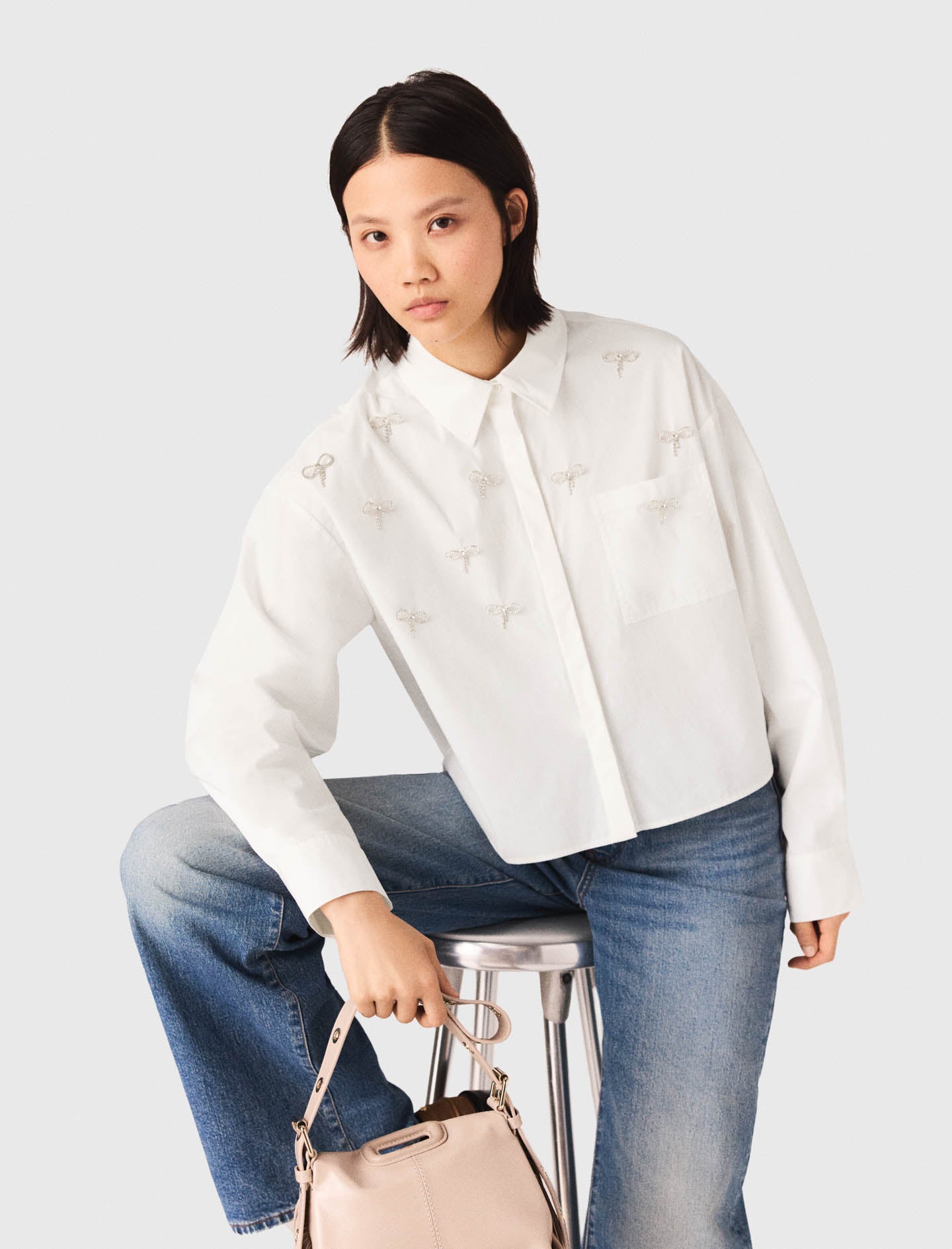 Jewel Detail Shirt WHITE