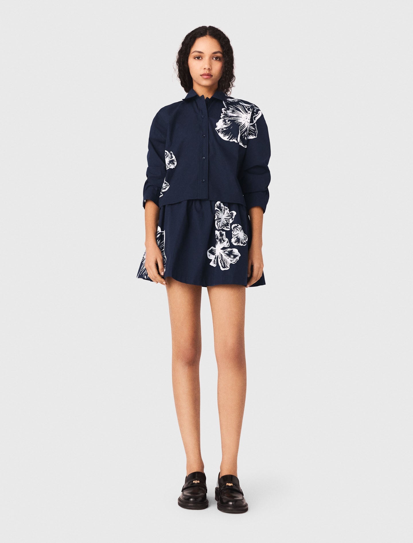 Cropped cotton shirt NAVY