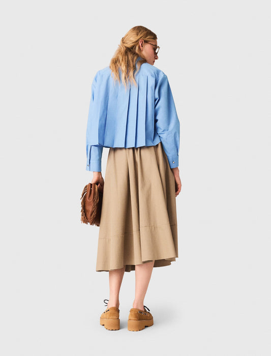 Pleated Back Embroidered Shirt BLUE