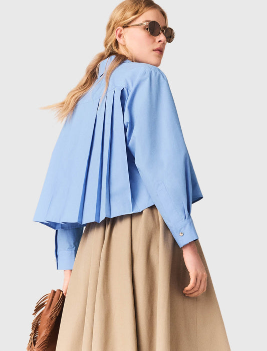Pleated Back Embroidered Shirt BLUE