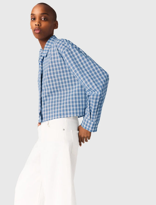 Rhinestone Shirt With Removable Tie Blue Check Print