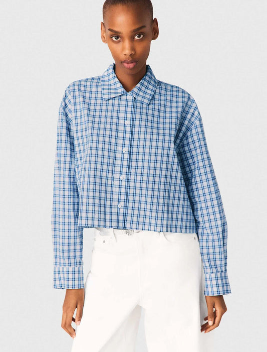 Rhinestone Shirt With Removable Tie Blue Check Print