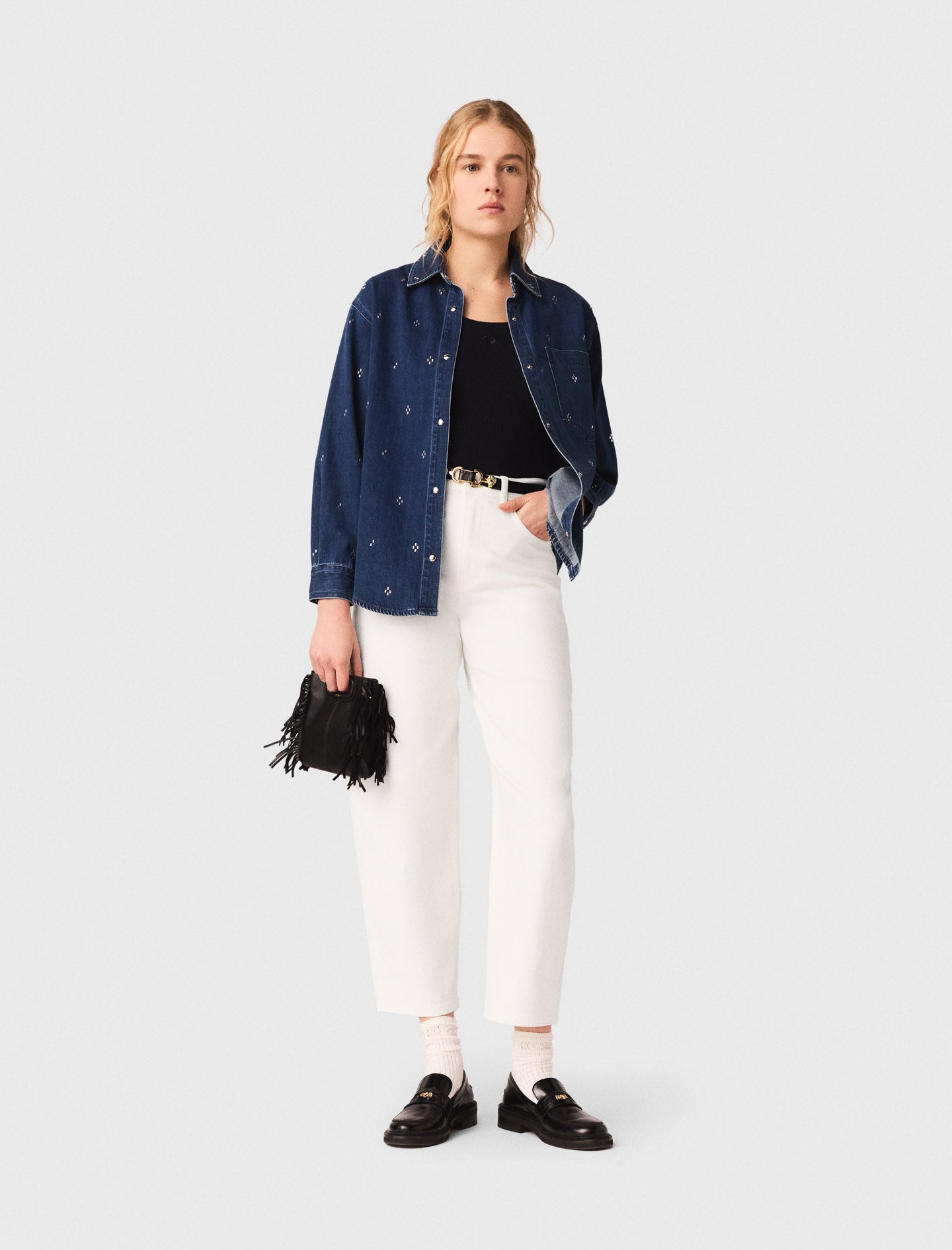 Rhinestone Denim Shirt BLUE