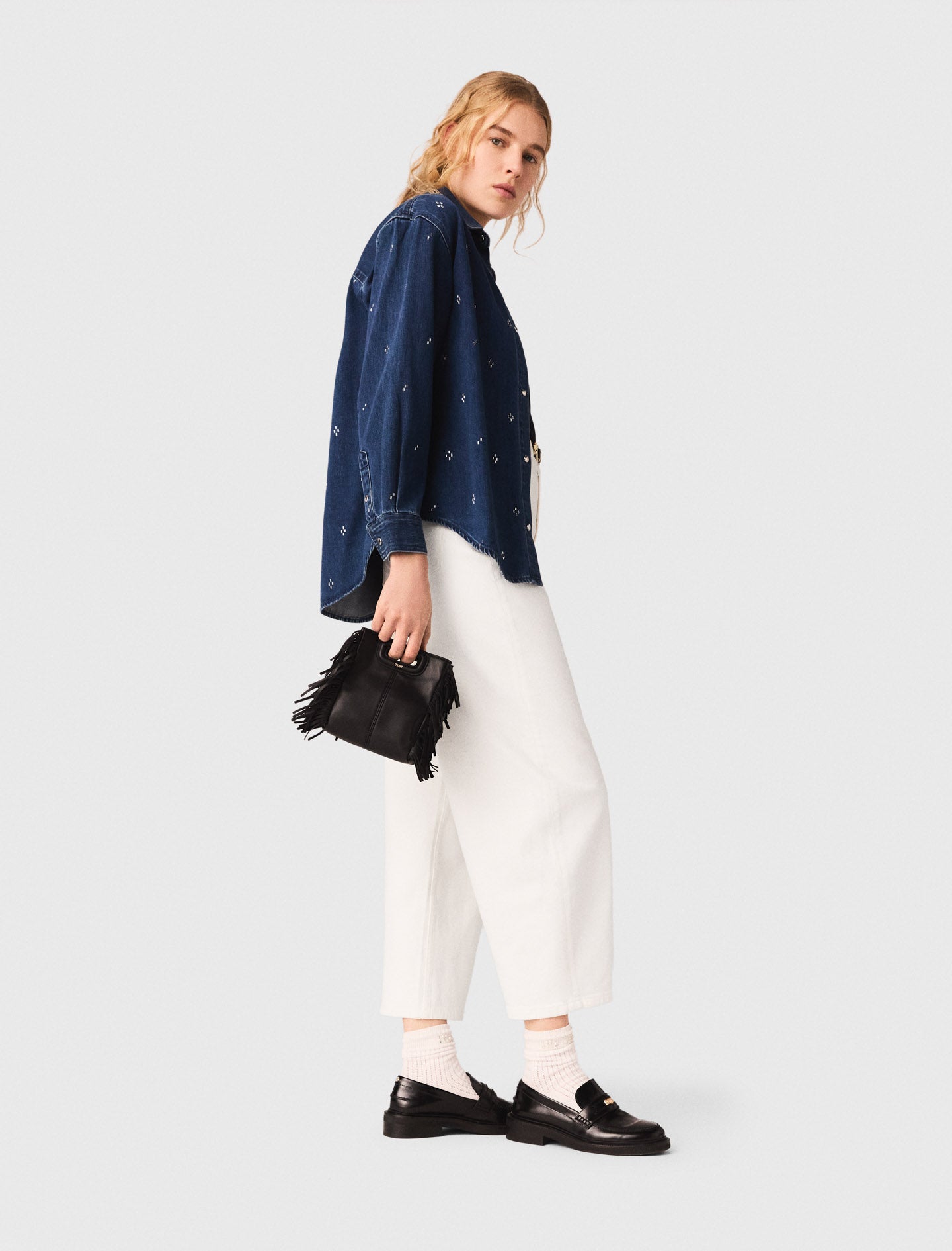 Rhinestone Denim Shirt BLUE