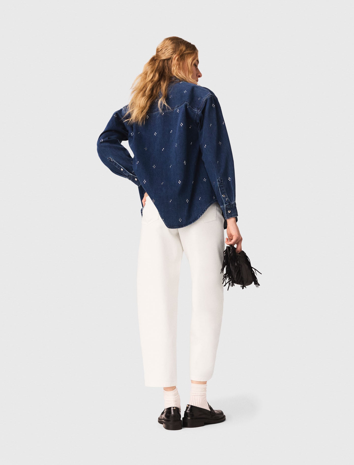 Rhinestone Denim Shirt BLUE