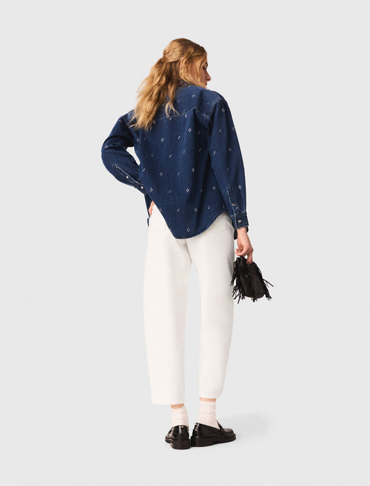 Rhinestone Denim Shirt BLUE