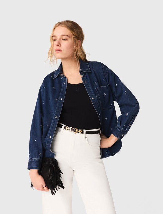 Rhinestone Denim Shirt BLUE