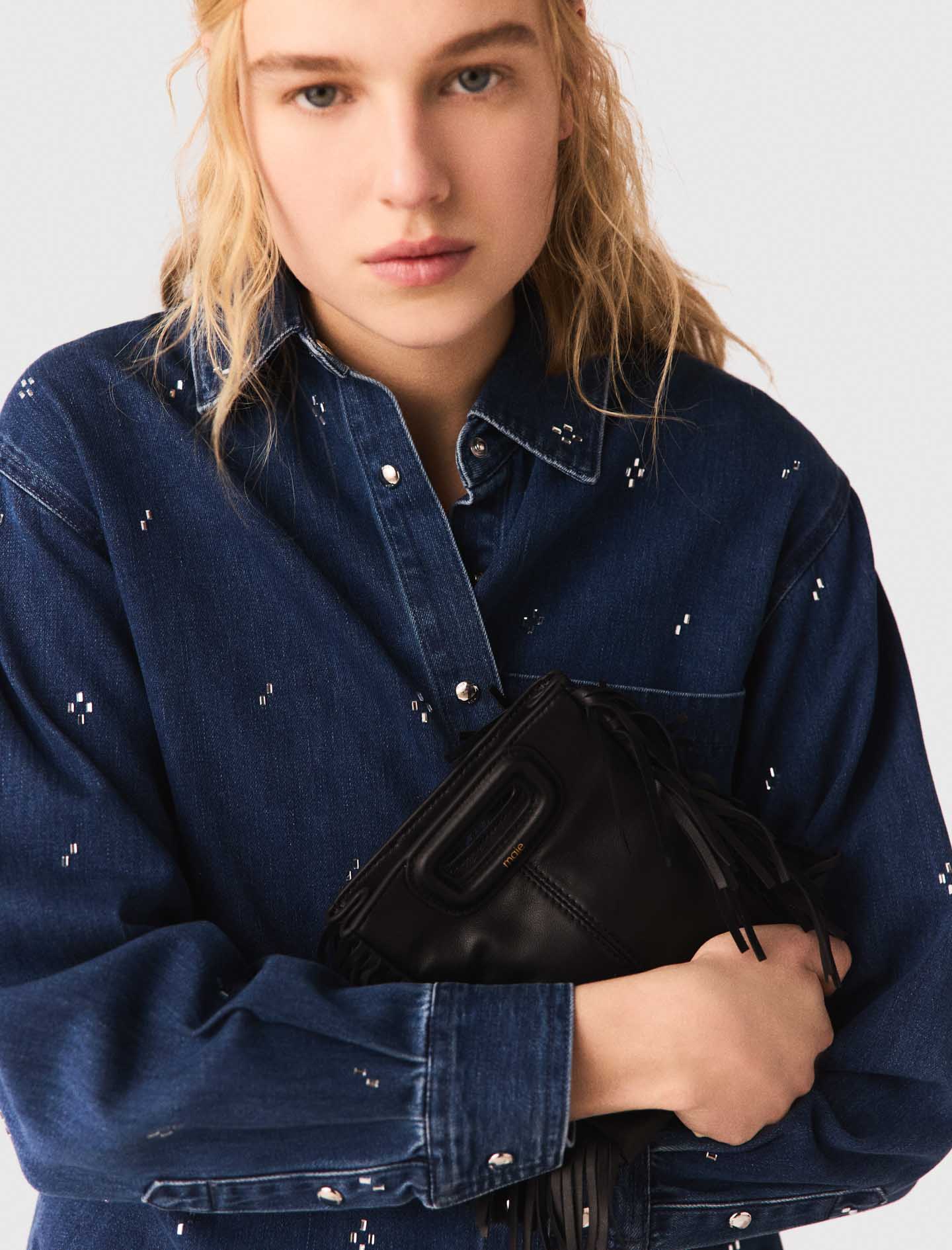 Rhinestone Denim Shirt BLUE