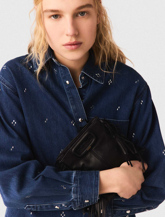 Rhinestone Denim Shirt BLUE