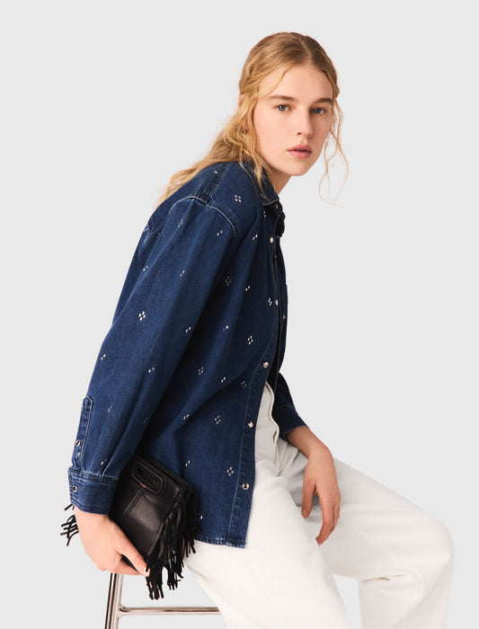 Rhinestone Denim Shirt BLUE