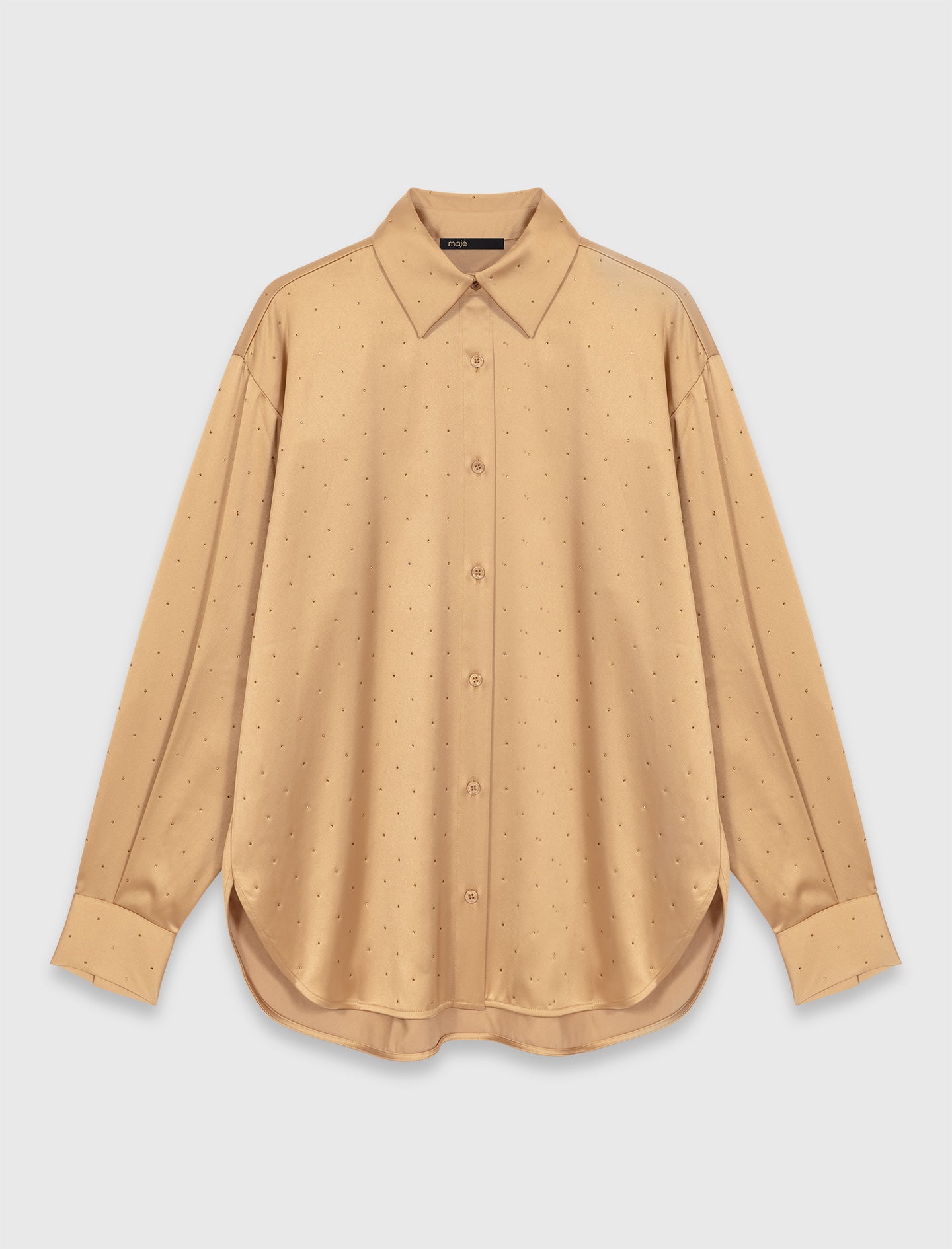 Rhinestone Satin Shirt CARAMEL