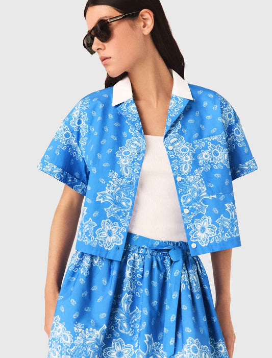 Contrast collar printed shirt Sky Blue Bandana Print