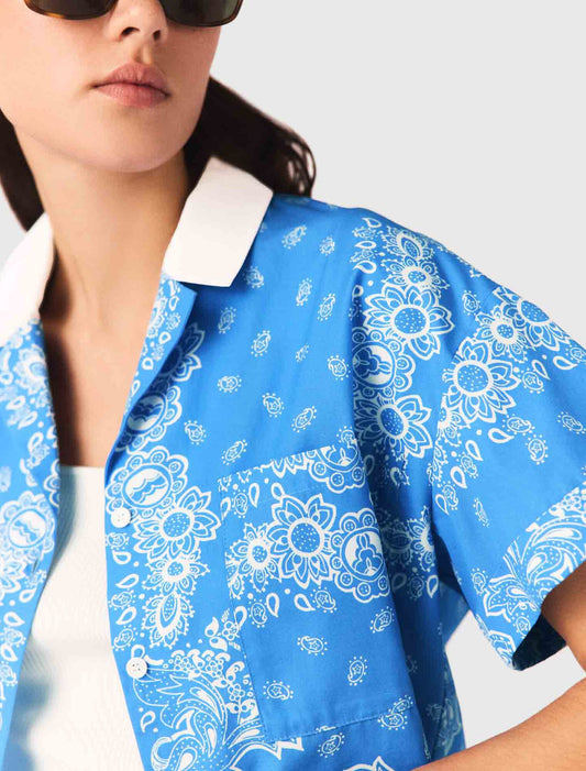 Contrast collar printed shirt Sky Blue Bandana Print