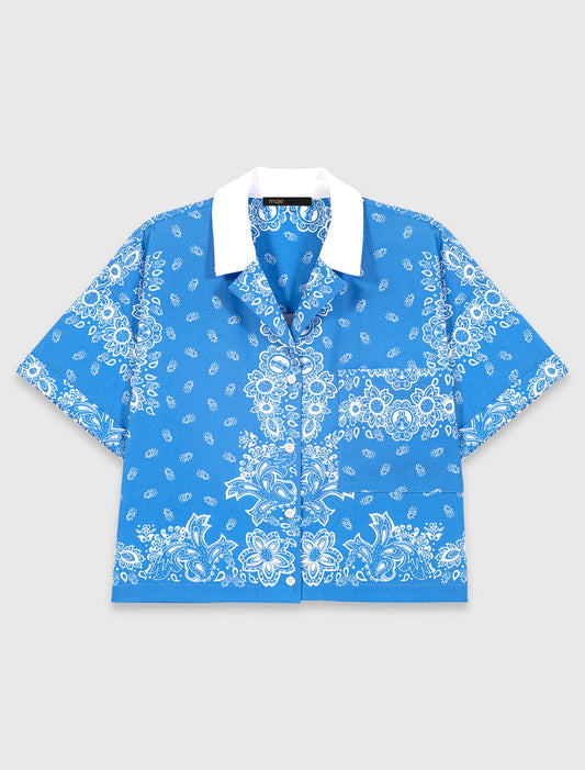 Contrast collar printed shirt Sky Blue Bandana Print
