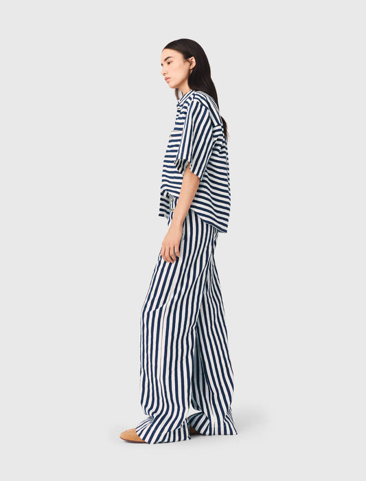Cropped Linen-Blend Shirt White/Blue