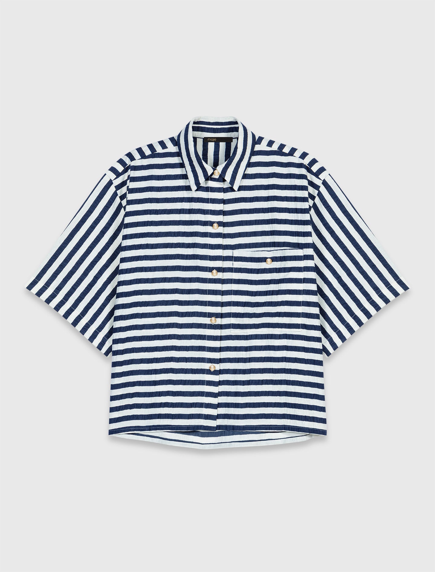 Cropped Linen-Blend Shirt White/Blue