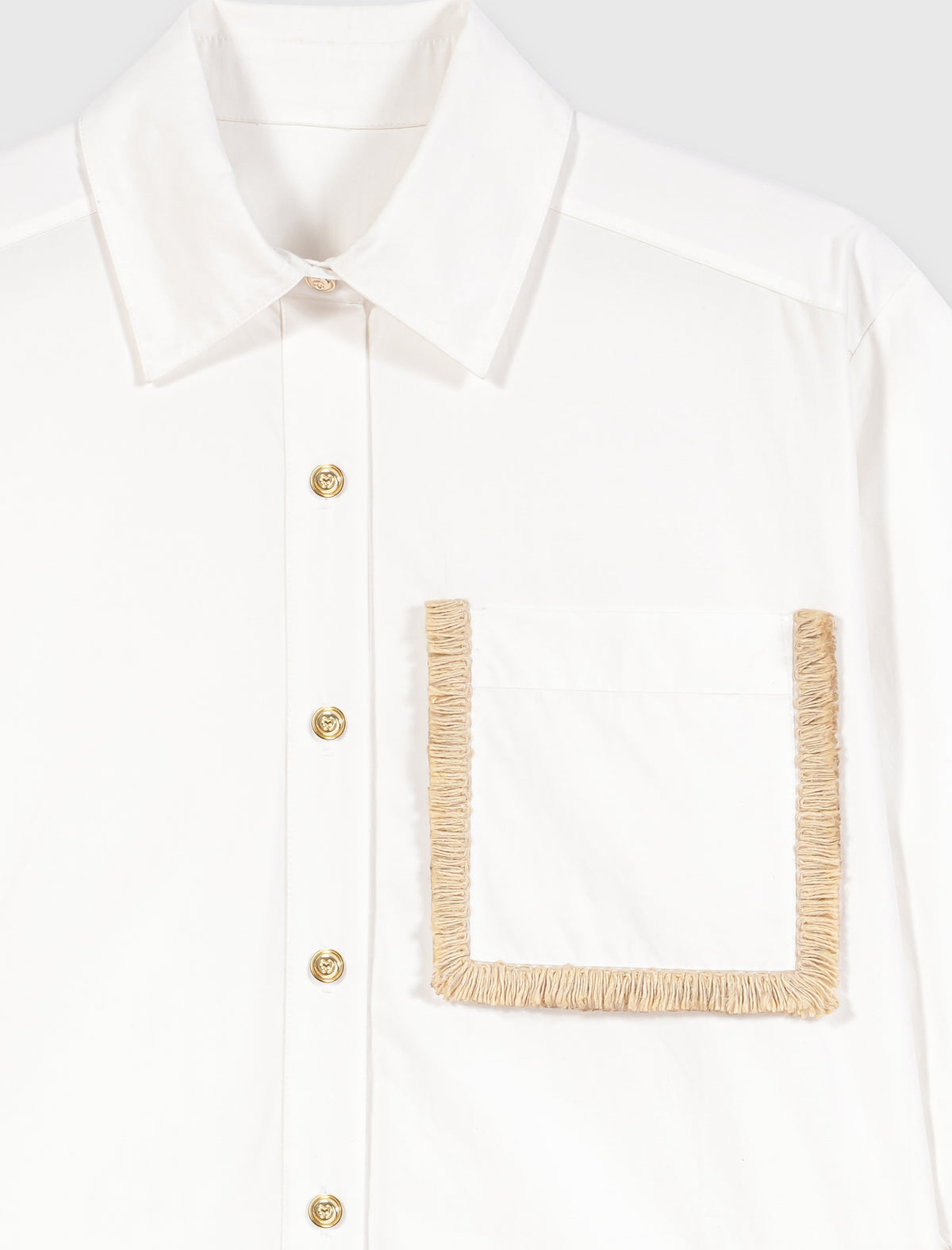Cotton shirt with raffia detail White
