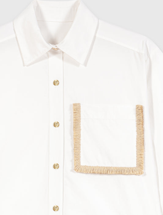 Cotton shirt with raffia detail White