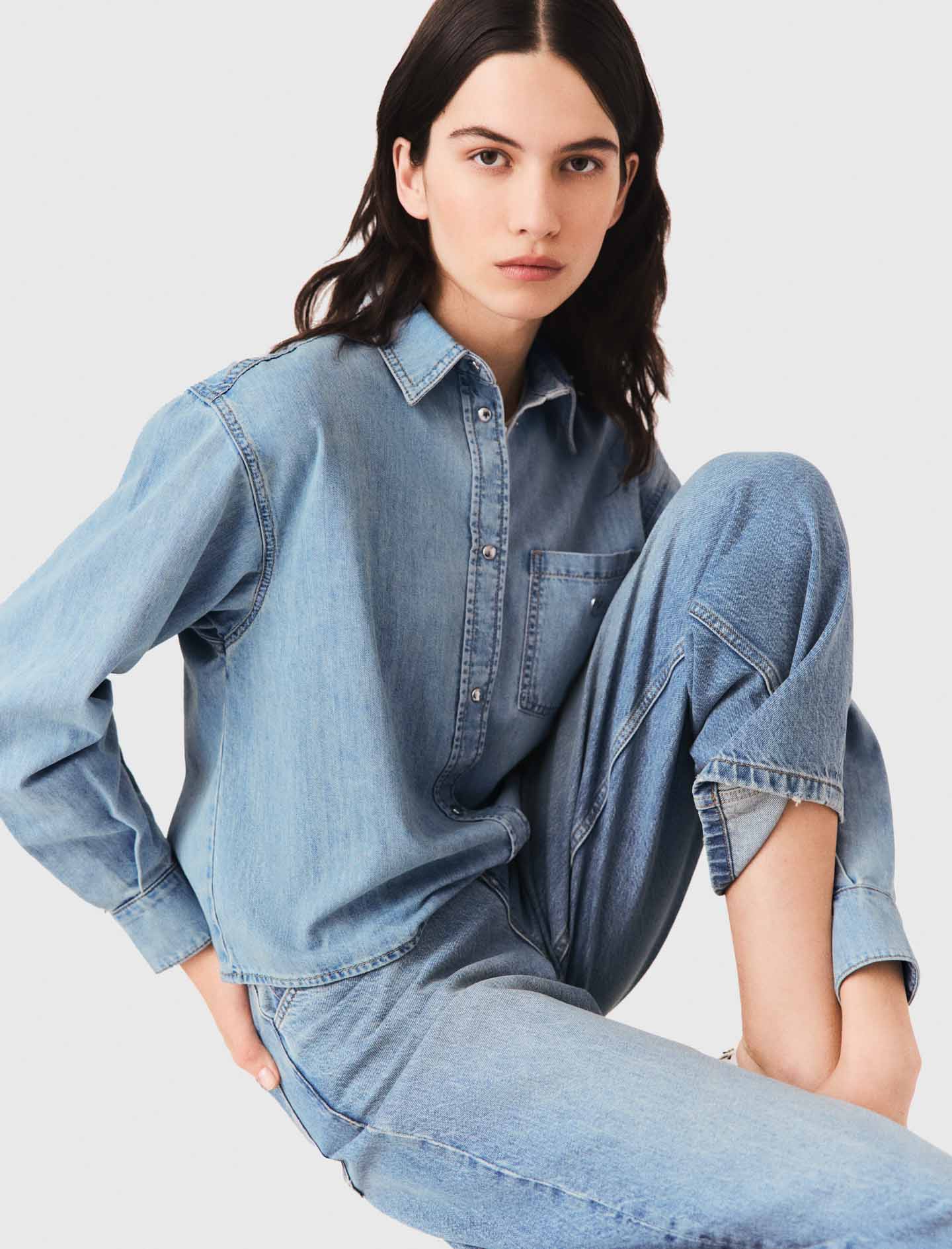 Denim shirt with logo Blue
