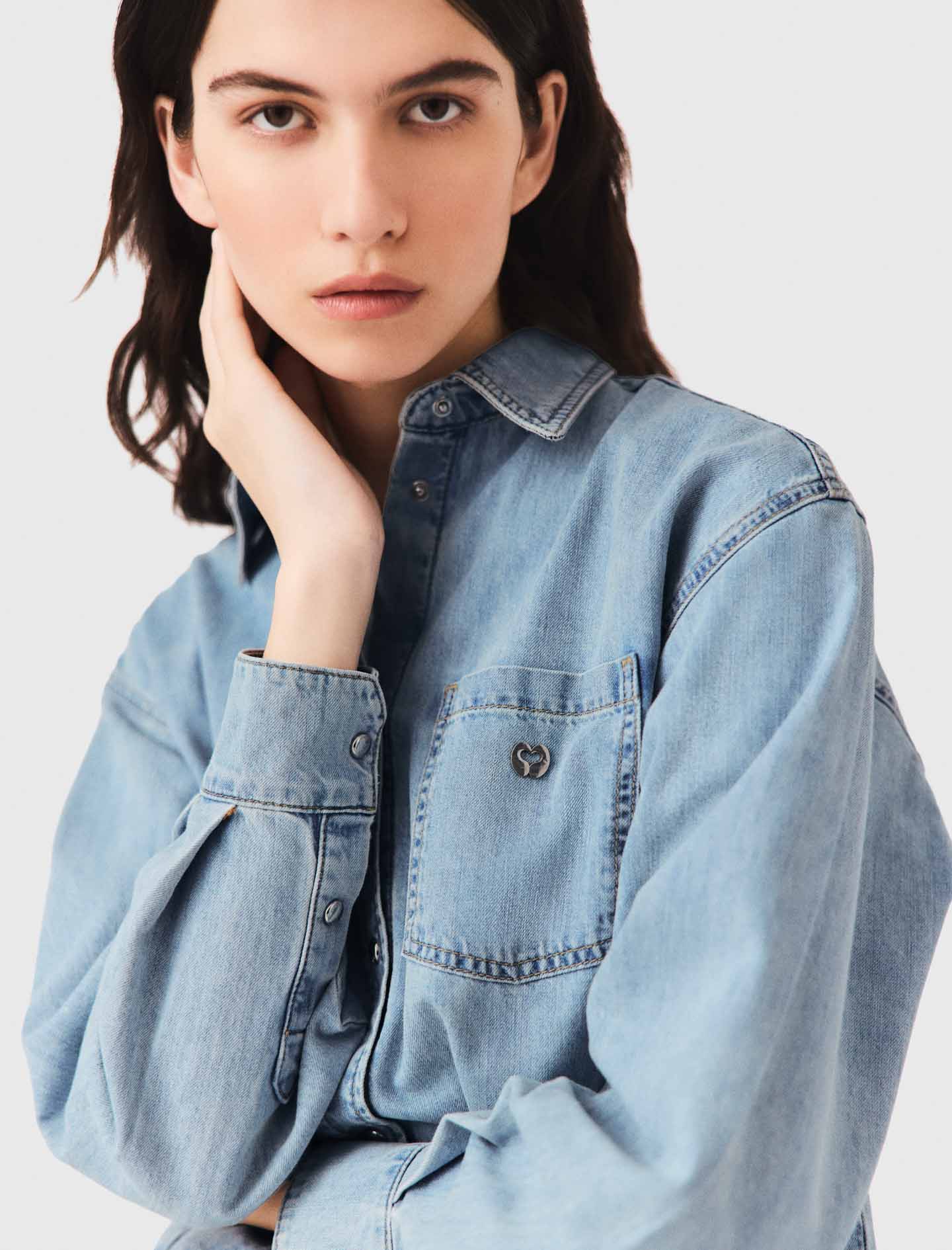 Denim shirt with logo Blue